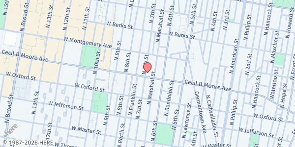 Map showing New Greater Straightway Baptist Church Food Pantry at 1705 North 7th Street, North Philadelphia, PA