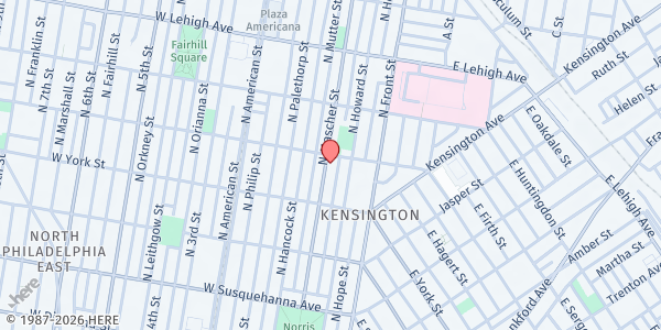 Map showing New Kingdom Baptist Church at 2445 North Mascher Street, North Philadelphia, PA