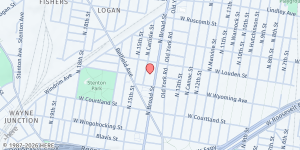 Map showing New Life Community Center at 4726 North Broad Street, North Philadelphia, PA