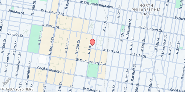 Map showing Norris Homes Food Pantry at 1915 North 11th Street, North Philadelphia, PA