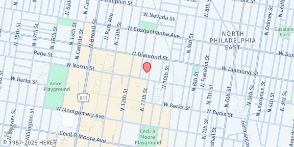 Map showing Norris Homes/North Central Community Center at 1069 West Norris Street, North Philadelphia, PA