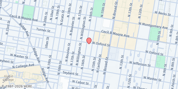 Map showing North Philadelphia SDA Church at 1510 West Oxford Street, North Philadelphia, PA