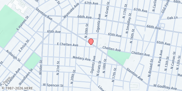 Map showing Now Faith Worship Center at 1159 Chelten Avenue, North Philadelphia, PA