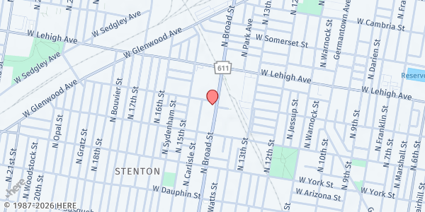 Map showing One Day At A Time (ODAAT) - North Philadelphia at 2532 North Broad Street, North Philadelphia, PA