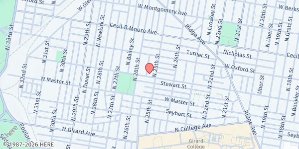 Map showing Peniel Baptist Church at 2515 West Jefferson Street, North Philadelphia, PA