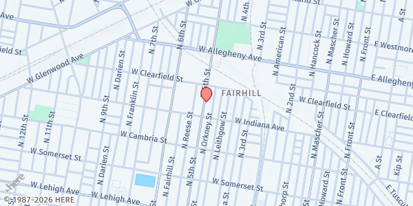 Map showing Pentecostal Church Of God at 3025 North 5th Street, North Philadelphia, PA