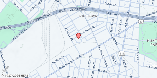 Map showing Playstreet 4100 Tacoma St. at 4172 Tacoma Street, North Philadelphia, PA
