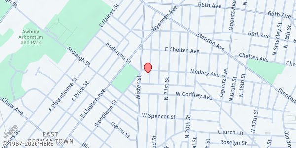 Map showing Playstreet 6200 N. Beechwood St. at 6254 North Beechwood Street, North Philadelphia, PA