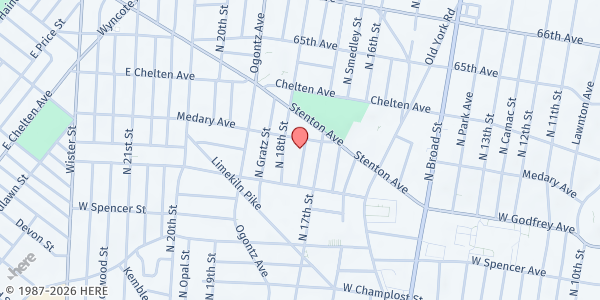 Map showing Playstreet 6200 N Bouvier St. (Summer Meal Site) at 6250 North Bouvier Street, North Philadelphia, PA