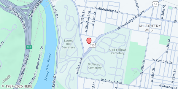 Map showing PRODIGY LEARNING CENTER at 3345 West Hunting Park Avenue, North Philadelphia, PA