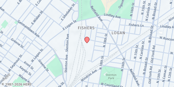 Map showing Provision of Grace World Mission Church at 1950 West Rockland Street, North Philadelphia, PA