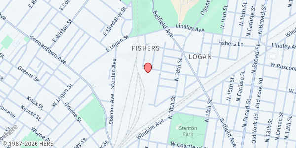 Map showing Provision of Grace World Mission Church at 1950 West Rockland Street, North Philadelphia, PA