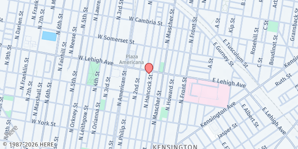 Map showing Public Health Management - North Philadelphia at 166 West Lehigh Avenue, North Philadelphia, PA