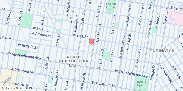 Map showing Rainbow De Colores at 2326 North 5th Street, North Philadelphia, PA