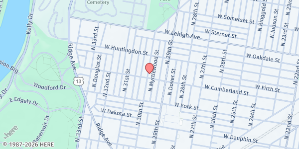 Map showing Safe Haven Community Food Bank at 2509 North 30th Street, North Philadelphia, PA