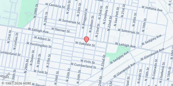 Map showing Saint Martin de Porres Center at 2338 West Lehigh Avenue, North Philadelphia, PA