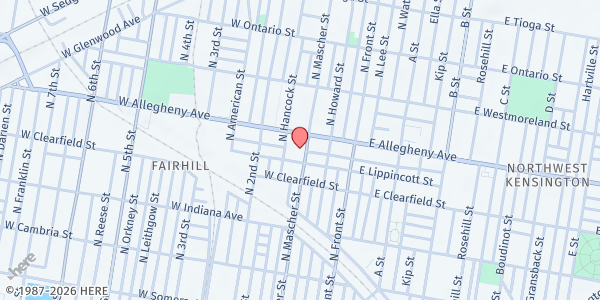 Map showing Salvation Army Tabernacle at 3150 North Mascher Street, North Philadelphia, PA
