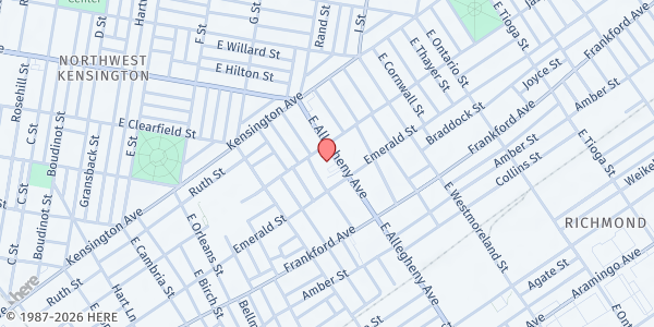 Map showing Salvation Army Volunteer Corps - North Philadelphia at 1920 East Allegheny Avenue, North Philadelphia, PA