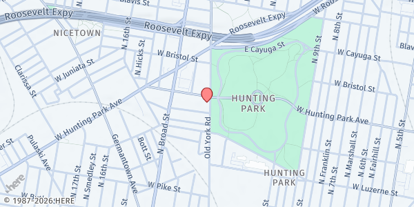 Map showing Small Things Philly Market - House of Hope at 1300 West Hunting Park Avenue, North Philadelphia, PA