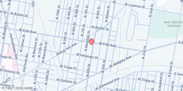 Map showing Solomon Temple Baptist Church at 602 West Erie Avenue, North Philadelphia, PA