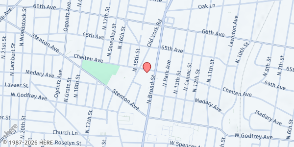 Map showing St. Mark's Lutheran Church Emergency Food Pantry at 1420 West Chelten Avenue, North Philadelphia, PA