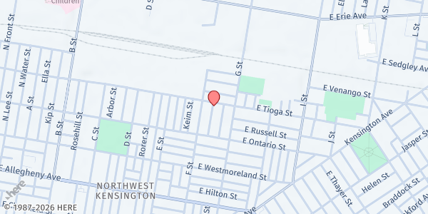 Map showing St. Phillip's UMC at 718 East Tioga Street, North Philadelphia, PA