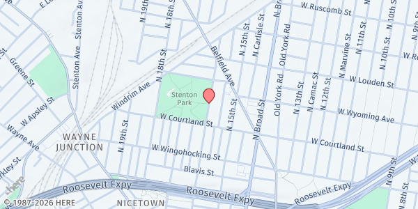 Map showing Stenton Park Recreation Center at 4600 North 16th Street, North Philadelphia, PA