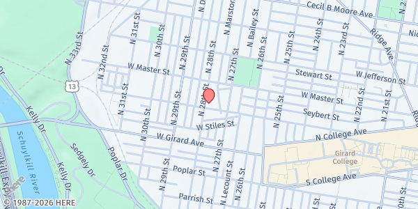 Map showing Take a Sistah to Lunch - North Philadelphia at 1301 North 28th Street, North Philadelphia, PA