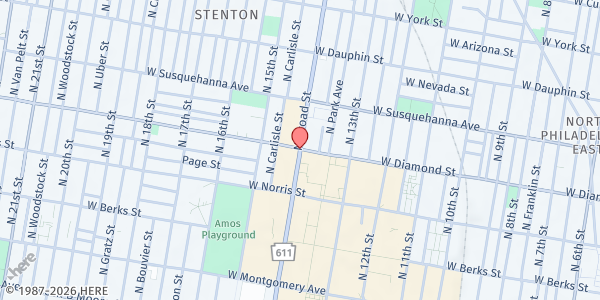 Map showing Temple University Community Garden Field at 1399 Diamond Street, North Philadelphia, PA
