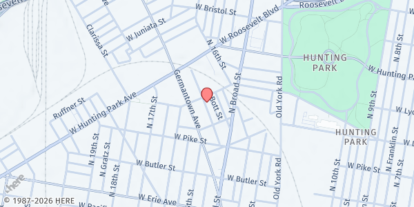 Map showing The Center for Returning Citizens Community Healing Center at 3981 Nice Street, North Philadelphia, PA