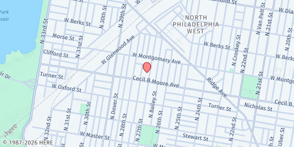 Map showing The House of the Good Shepard Food Pantry at 1716 North 27th Street, North Philadelphia, PA