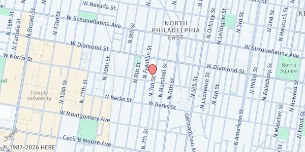 Map showing The U School at 2000 North 7th Street, North Philadelphia, PA