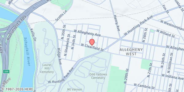 Map showing The Welcome Table - St. James School (Community Fridge) at 3217 West Clearfield Street, North Philadelphia, PA