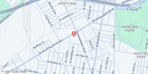 Map showing Triumph Baptist Church's Men's Ministry Distribution Site at 1648 West Hunting Park Avenue, North Philadelphia, PA