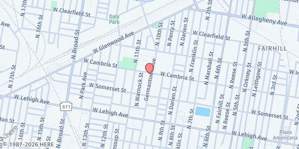 Map showing Warnock Village Food Pantry at 2862 Germantown Avenue, North Philadelphia, PA