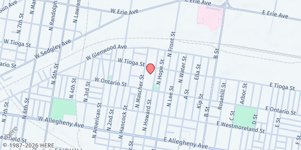 Map showing Willam Cramp Elementary School at 3449 North Mascher Street, North Philadelphia, PA