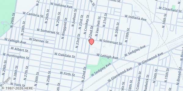 Map showing Women of Many Hats at Dedicated Senior Medical Center at 2101 West Lehigh Avenue, North Philadelphia, PA