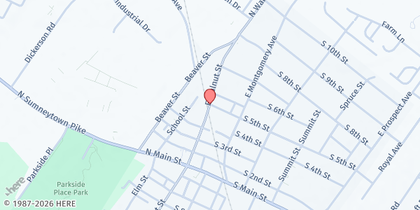 Map showing Lamb Cornucopia Cupboard - Food Pantry at 499 E. Walnut St., North Wales, PA