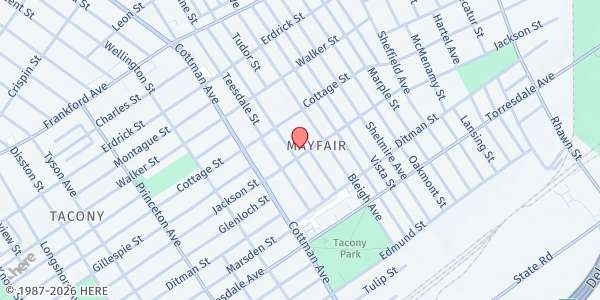 Map showing Catholic Social Services Northeast Family Service Center at 7340 Jackson Street, Northeast Philadelphia, PA