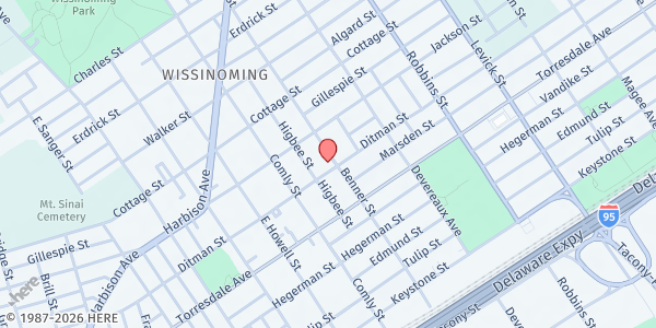 Map showing Centre D'adoration Chretienne at 4520 Benner Street, Northeast Philadelphia, PA