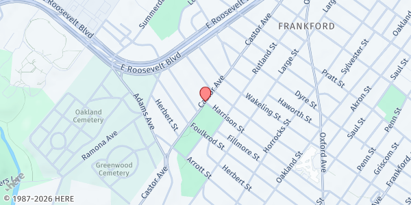 Map showing Frankford High School at Harrison Street, Northeast Philadelphia, PA