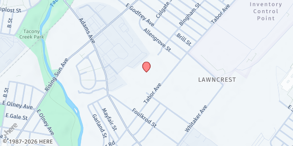 Map showing Iglesia Christiana Avivamiento at 5500 Tabor Avenue, Northeast Philadelphia, PA