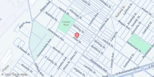 Map showing Living Waters United Church of Christ at 6250 Loretto Avenue, Northeast Philadelphia, PA