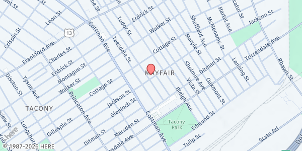 Map showing Northeast Philadelphia Family Service Center at 7340 Jackson Street, Northeast Philadelphia, PA