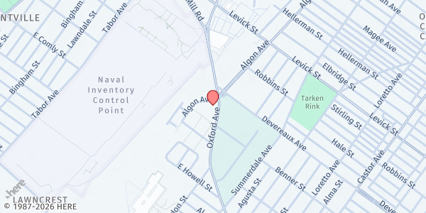 Map showing Oxford Village Food Cupboard at 6150 Algon Avenue, Northeast Philadelphia, PA