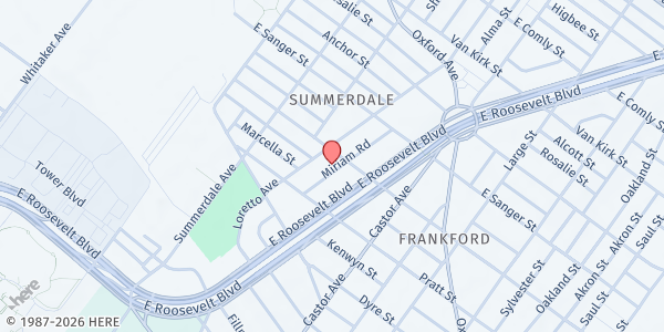 Map showing Playstreet 5500 Miriam Rd. at 5552 Miriam Road, Northeast Philadelphia, PA