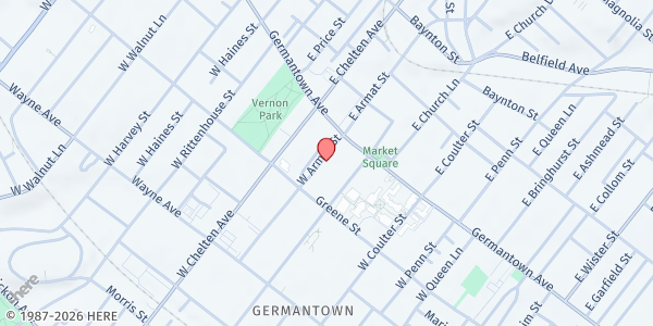Map showing Germantown Community Fridge at 20 West Armat Street, Northwest Philadelphia, PA