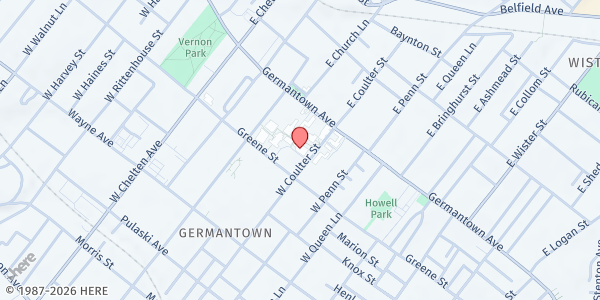 Map showing Germantown Friends Meeting at 47 West Coulter Street, Northwest Philadelphia, PA
