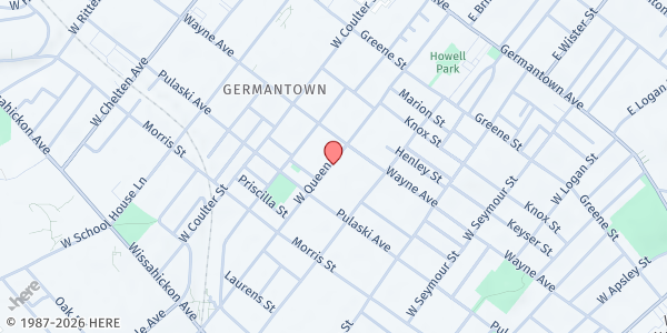 Map showing Play Lot 200 W Queen Lane (Summer Meal Site) at 224 West Queen Lane, Northwest Philadelphia, PA