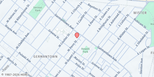 Map showing Ralph J Roberts Germantown Boys & Girls Club (Summer Meal Site) at 25 West Penn Street, Northwest Philadelphia, PA